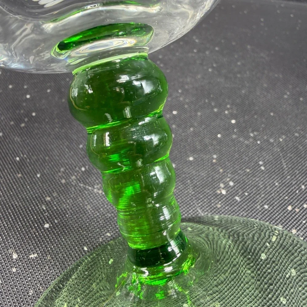 Vintage Roemer Etched Grape Wine Glasses Green Beehive Stem Set of 2 Cups VTG
